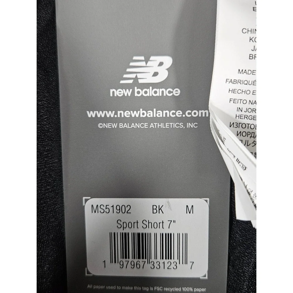 New Balance Mens Sport Short 7 Inch Black Running Training MS51902 Size Medium